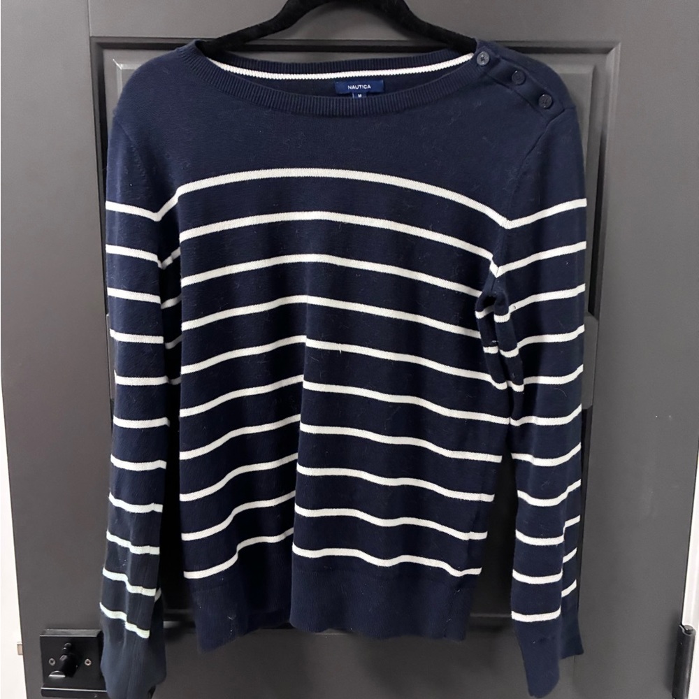 Nautica Navy and White Knit Sweater